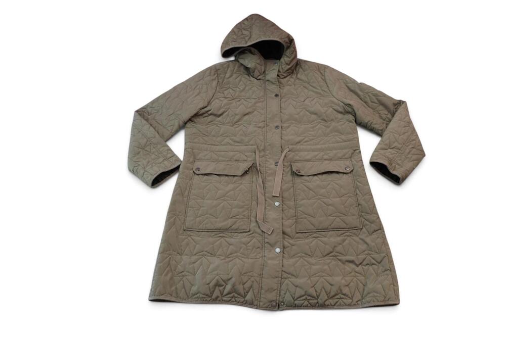 Avec Les Filles Coat Womens XXL Green Hooded Star Quilted Long Snap Pockets Warm